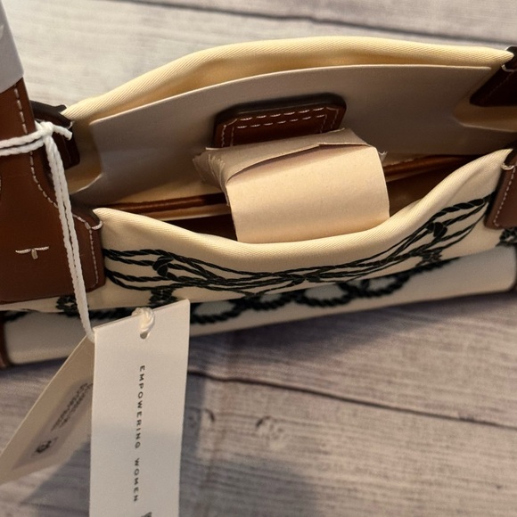 TORY BURCH ELLA SMALL PRINTED TOTE BAG IVORY ABSTRACT ROPE PATTERN - Picture 9 of 13